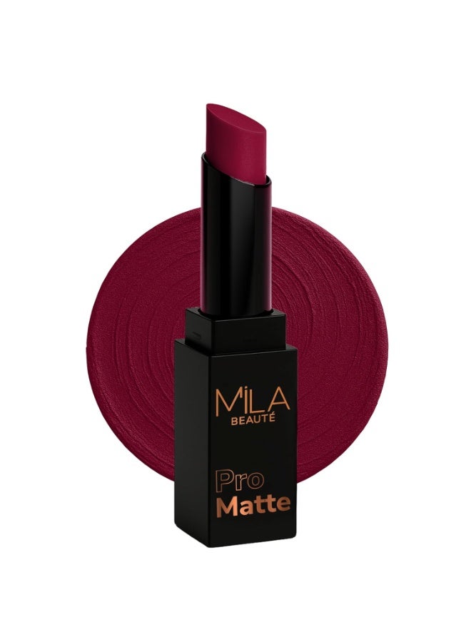 ميلا بيوتي أحمر الشفاه "ميلا بوتيه برو مات" (Mila Beauté Pro Matte) | لون غني وعالي التركيز يدوم طويلاً | لمسة نهائية شبه مطفية | تركيبة خفيفة الوزن | تغطية كاملة بمسحة واحدة | لون شفاه فاخر | الدرجة - (نورجهان، 4.2 جم) - Image 1