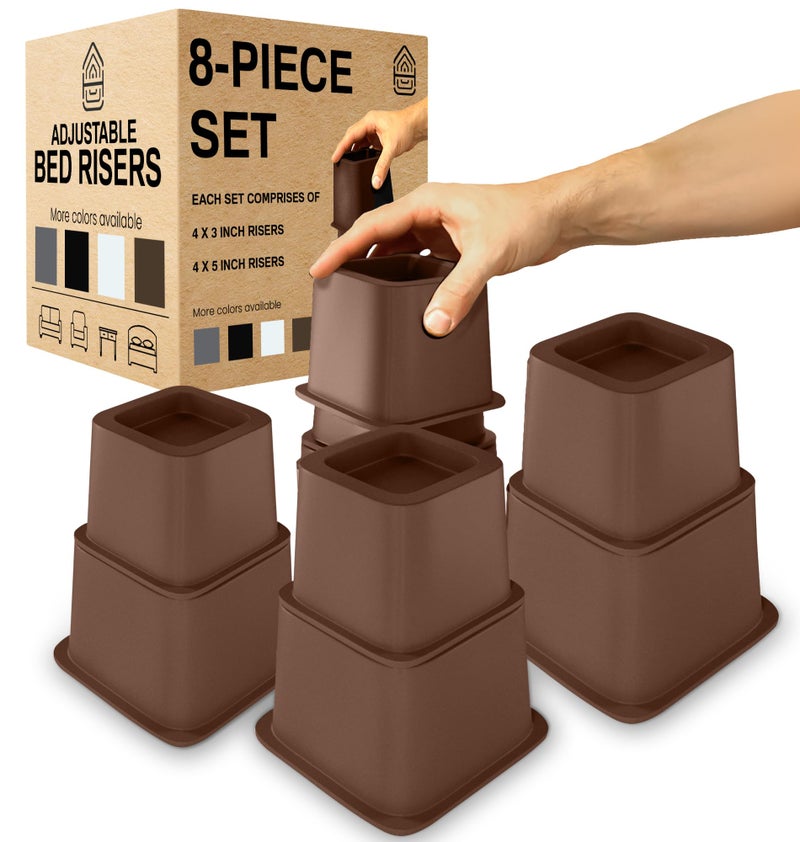 Home Intuition Heavy Duty Adjustable Bed Risers Furniture Riser 3 5 or 8Inch 4 Pack 8Piece Set Espresso Brown