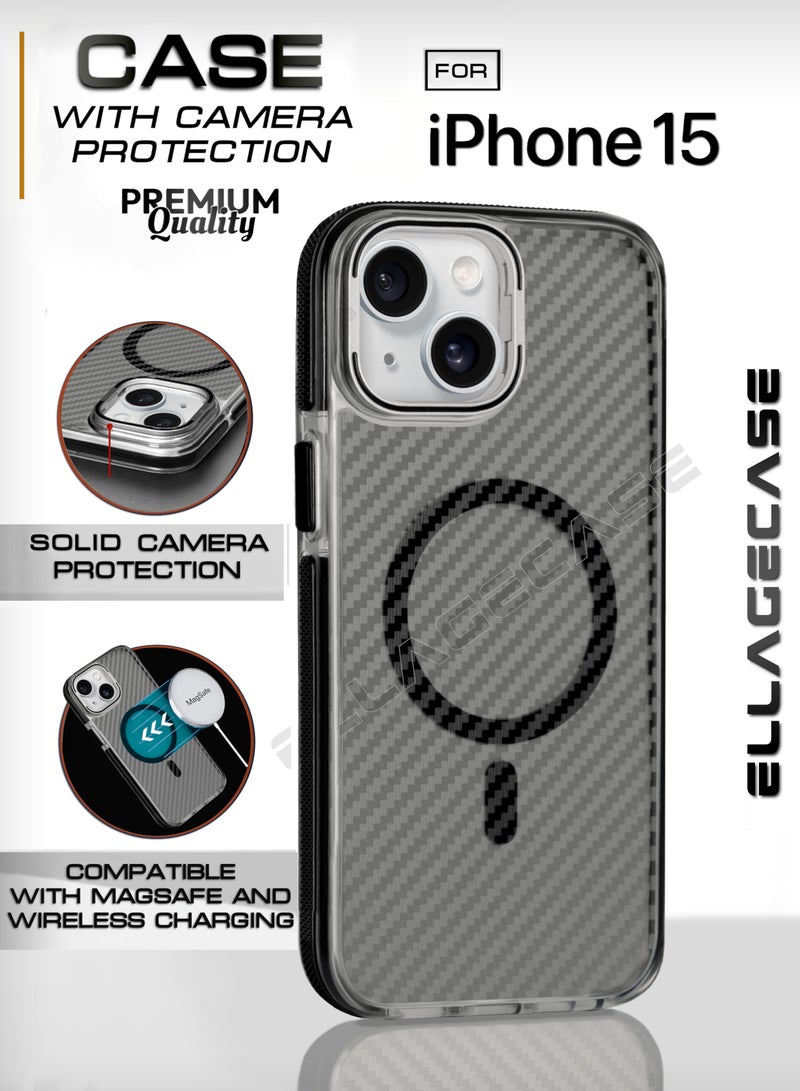 ELLAGECASE حافظة مع حامل لجهاز آيفون 15، حماية كاميرا صلبة، مضادة للصدمات، متوافقة مع ماغسيف والشحن اللاسلكي - Image 1