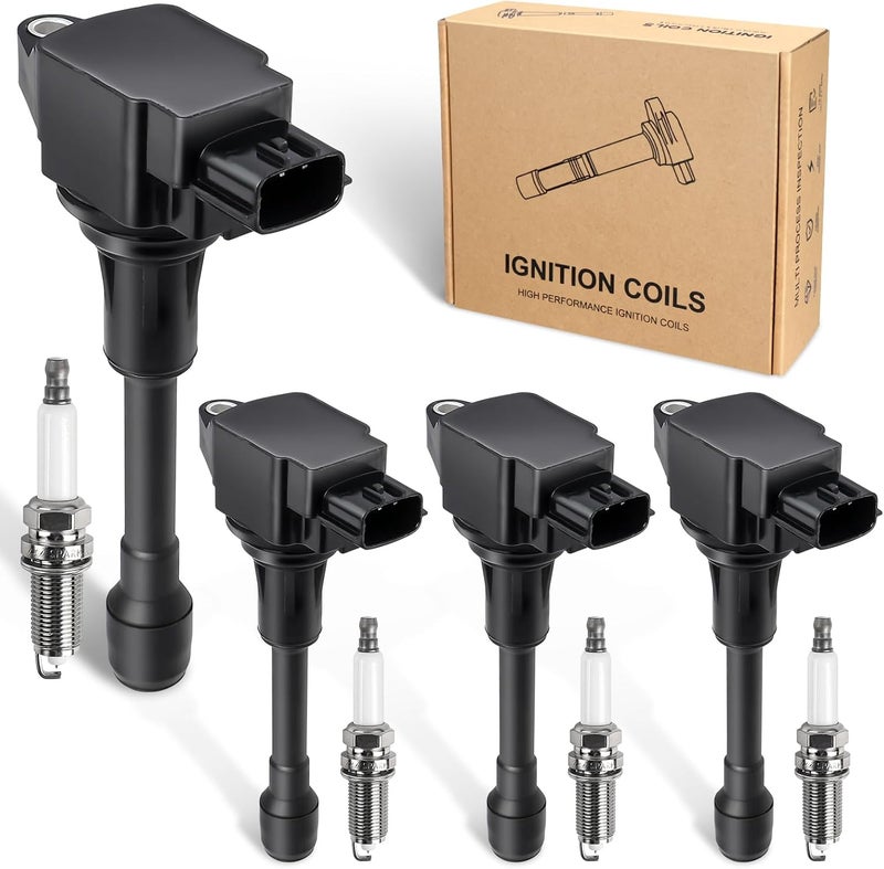 TXROMTZ 4pcs Ignition Coil & Spark Plug Set for Nissan Altima, Versa, Sentra, Rogue, Cube, NV200 - Image 1