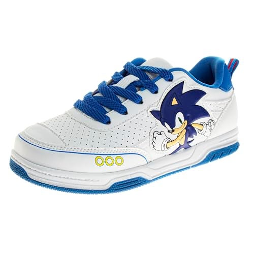 Josmo Kids Sonic The Hedgehog Sneakers - Characters Slipon Lace up Casual Fashion Tennis Boys Shoes - White Blue (Size 3 Big Kid) - Image 1