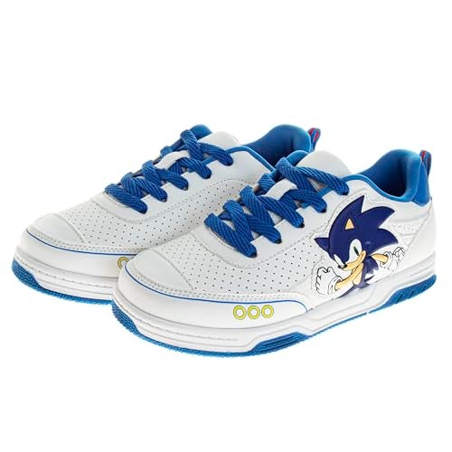 Josmo Kids Sonic The Hedgehog Sneakers - Characters Slipon Lace up Casual Fashion Tennis Boys Shoes - White Blue (Size 3 Big Kid) - Image 4