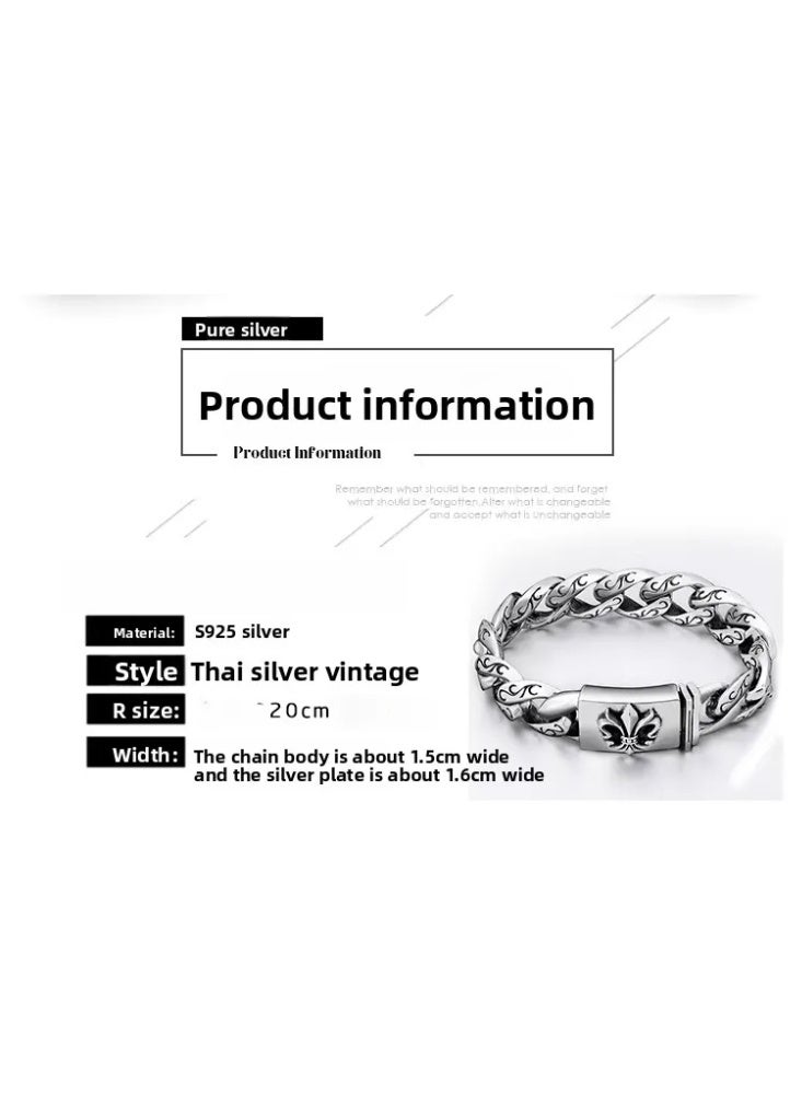 925 silver men's bracelet, Thai silver retro small gold flower bracelet - Image 3