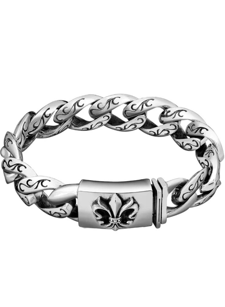 925 silver men's bracelet, Thai silver retro small gold flower bracelet - Image 1
