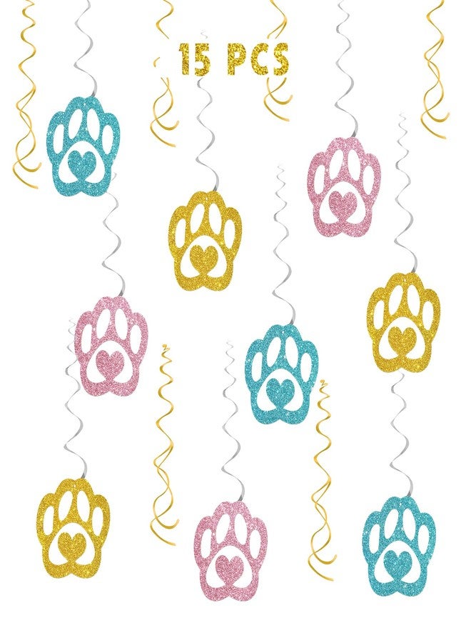 Maicaiffe Dog Paw Hanging Swirl Decorations - Glitter 15 Pcs It's My Barkday Party Supplies - Dog Birthday Streamers - Welcome Dog - Puppy Birthday Party Foil Swirls Ceiling Decorations - Image 1