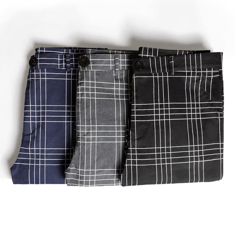 Percle Men's Slim Fit Dress Pants Plaid Stretch Pants Skinny Slack Business Casual Pants Black - Image 3