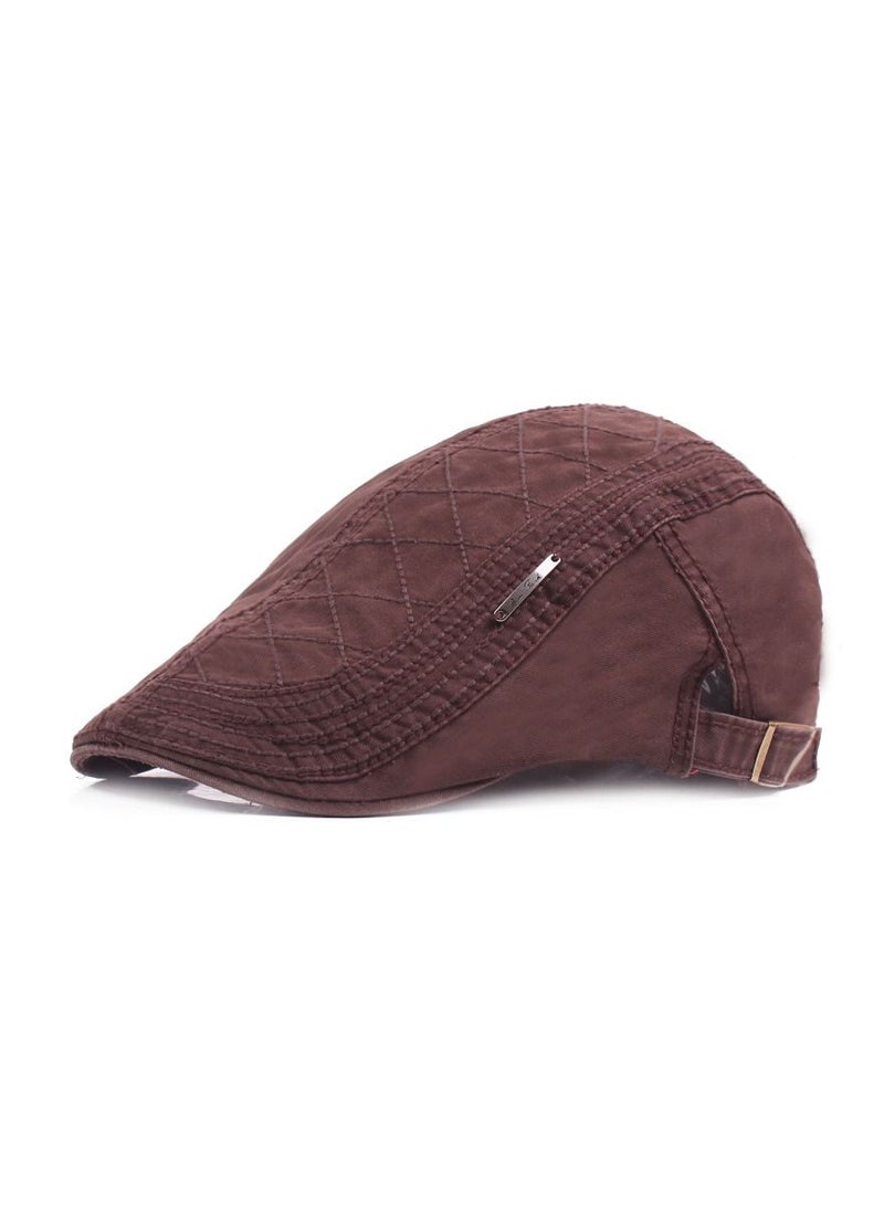 Loquat Cotton Beret British Retro Cap Adjustable Brown 