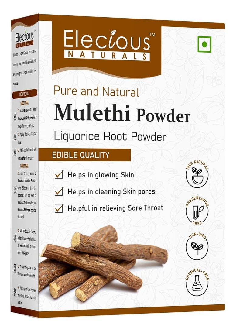 Elecious Mulethi Powder For Face Hair Eating 200 Grams Yashtimadhu Powder Liquorice Licorice Powder for Skin Edible Hair and Skin care Natural Preservative free  - Image 1
