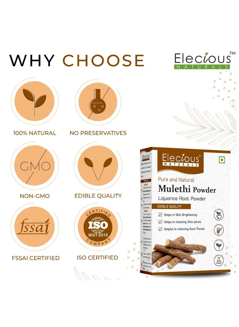 Elecious Mulethi Powder For Face Hair Eating 200 Grams Yashtimadhu Powder Liquorice Licorice Powder for Skin Edible Hair and Skin care Natural Preservative free  - Image 2