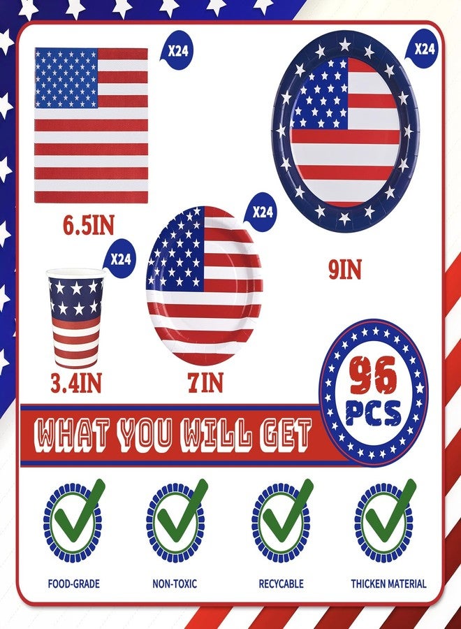 Heaubls 96Pcs Paper Plates and Napkins, American Flag Patriotic Election Party Decoration Set Disposable Napkins and Paper Plates for Veterans Day Patriotic Party 4th of July Independence Day Decorations - Image 3