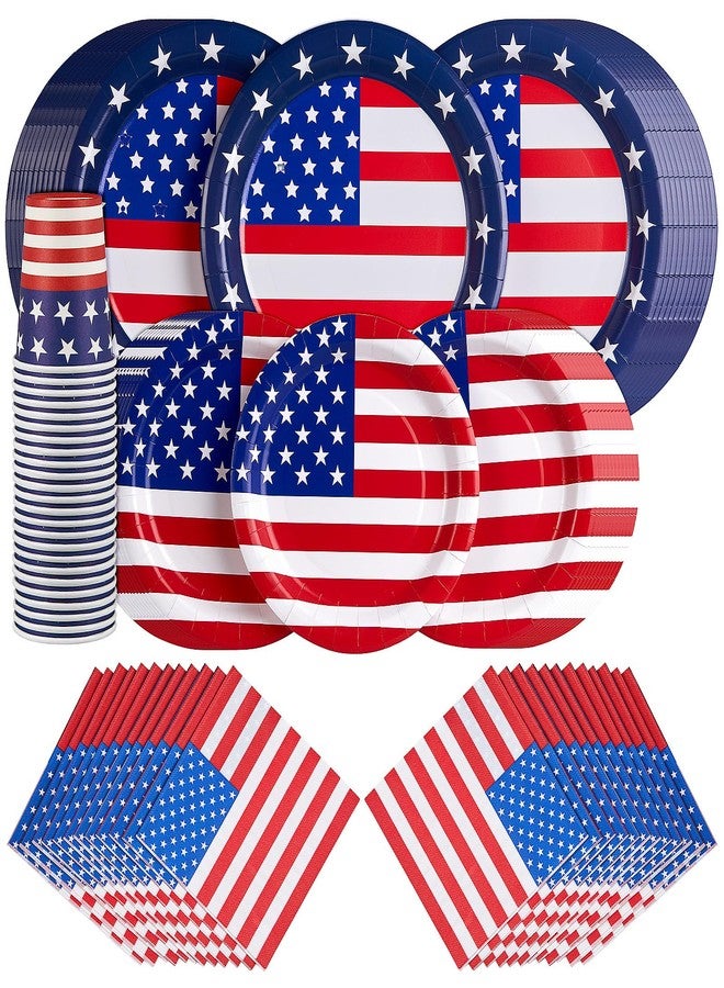 Heaubls 96Pcs Paper Plates and Napkins, American Flag Patriotic Election Party Decoration Set Disposable Napkins and Paper Plates for Veterans Day Patriotic Party 4th of July Independence Day Decorations - Image 1