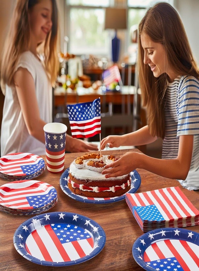 Heaubls 96Pcs Paper Plates and Napkins, American Flag Patriotic Election Party Decoration Set Disposable Napkins and Paper Plates for Veterans Day Patriotic Party 4th of July Independence Day Decorations - Image 4