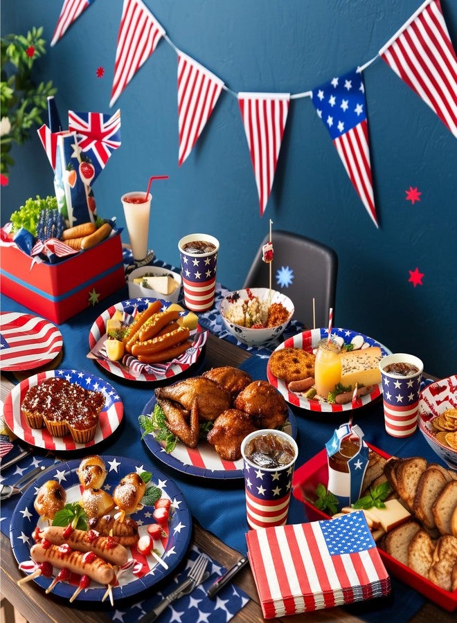 Heaubls 96Pcs Paper Plates and Napkins, American Flag Patriotic Election Party Decoration Set Disposable Napkins and Paper Plates for Veterans Day Patriotic Party 4th of July Independence Day Decorations - Image 2