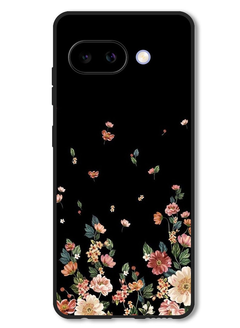 Theodor Case Compatible with Google Pixel 9A Protection Shockproof Bumper Cover Flowers in Black Background - Image 1