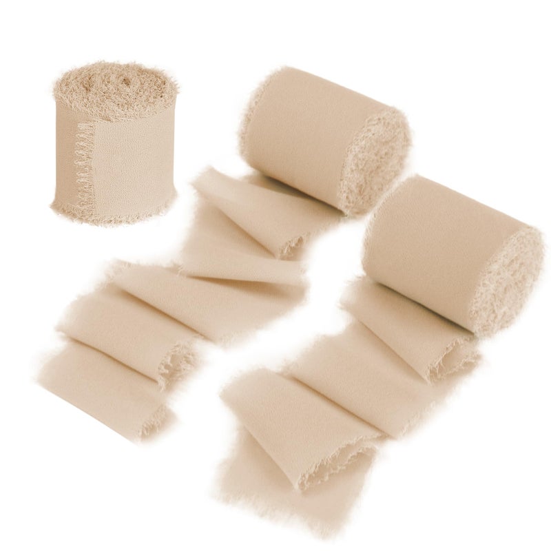 DORIS HOME Nude Chiffon Ribbon for Flower Bouquet 2 x21Yd Fabric Ribbon for Gift Wrapping Handmade Frayed Ribbon for Wedding Chiffon Silk Ribbon for Christmas Decorations
