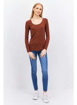 Women Scoop Neck Long Sleeve Plain Top, Brown - pzsku/Z9A849D2DAEF42E26AFDCZ/45/_/1724350998/96d3a9b1-ffe0-431b-ab49-6009dc5ce26d