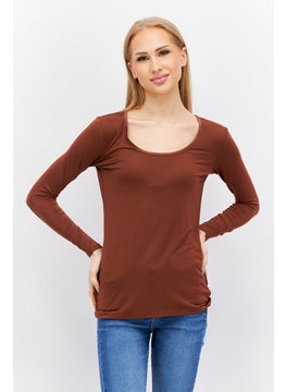 Women Scoop Neck Long Sleeve Plain Top, Brown - pzsku/Z9A849D2DAEF42E26AFDCZ/45/_/1726066876/ae54ddcb-c59e-43f0-be94-0422896c6c89