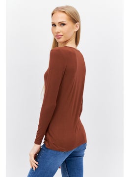 Women Scoop Neck Long Sleeve Plain Top, Brown - pzsku/Z9A849D2DAEF42E26AFDCZ/45/_/1726066879/1cea1092-dc55-4ae8-89b7-8ec457f7a79d