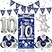 Purtarly 10th Birthday Decorations for Boys Girls Blue Silver Happy 10th Birthday Double Digits Door Banner Decorations Number 10 Foil Balloon Triangle Flag 10 Year Old Bday Party Supplies for Son Daughter - Image 3