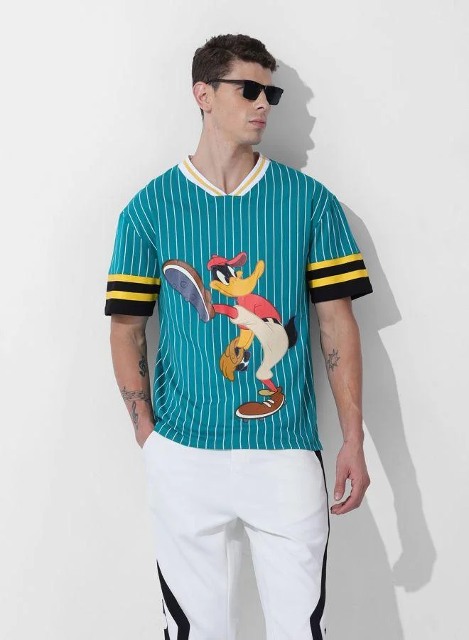 ذا انديان كراج كو Men Boxy Fit Looney Tunes Printed V-Neck Half Sleeves T-Shirt