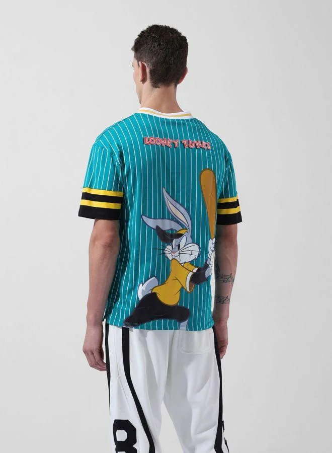 ذا انديان كراج كو Men Boxy Fit Looney Tunes Printed V-Neck Half Sleeves T-Shirt