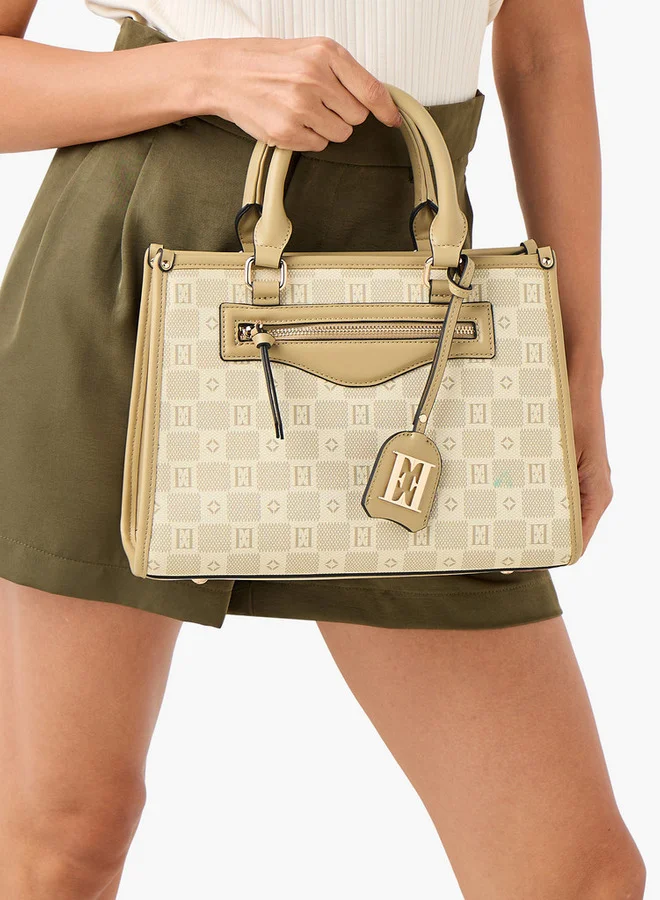 ELLE Ell Printed Tote Bag with Double Handle and Zip Closure