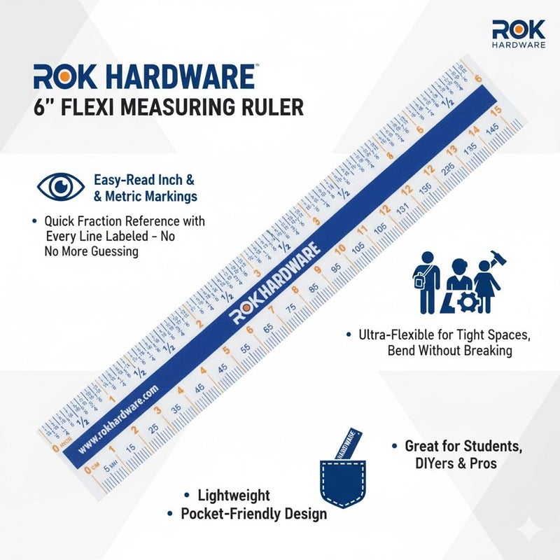 ROK 25 Pack Hardware Measuring Plastic Flexi 6" Easy Read 15 cm English Metric 150 mm Ruler Converter, ROKRULER - Image 3