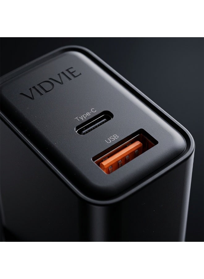 VIDVIE  Fast Wall Charger 33W GaN with Type-C & USB Ports Support PPS - Black - Image 4