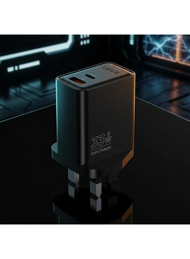 VIDVIE  Fast Wall Charger 33W GaN with Type-C & USB Ports Support PPS - Black - Image 3