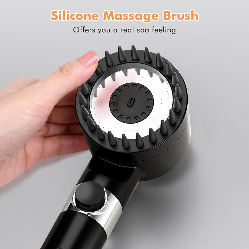 FEELSO Hard Water Filter Shower Head High Pressure with 1.5m Hose Silver | 3+1 Spray Jet Modes Handheld Massage Shower Head with 15 Stage Filter for Residual Chlorine Remove & Reduce Dry Itchy Skin - Image 5