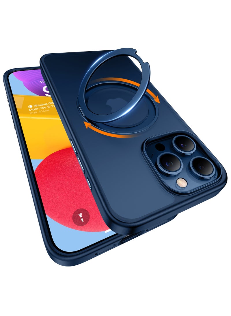 TORRAS 360°Rotatable Magnetic Ring for iPhone 15 Pro Case, Fit for MagSafe with Stand And Ring Holder, Mil-Grade Shockproof Translucent Back for iPhone 15 Pro Case Ostand Pro - blue - Image 5