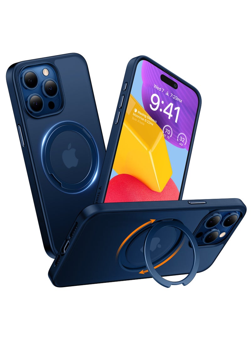 TORRAS 360°Rotatable Magnetic Ring for iPhone 15 Pro Case, Fit for MagSafe with Stand And Ring Holder, Mil-Grade Shockproof Translucent Back for iPhone 15 Pro Case Ostand Pro - blue - Image 2