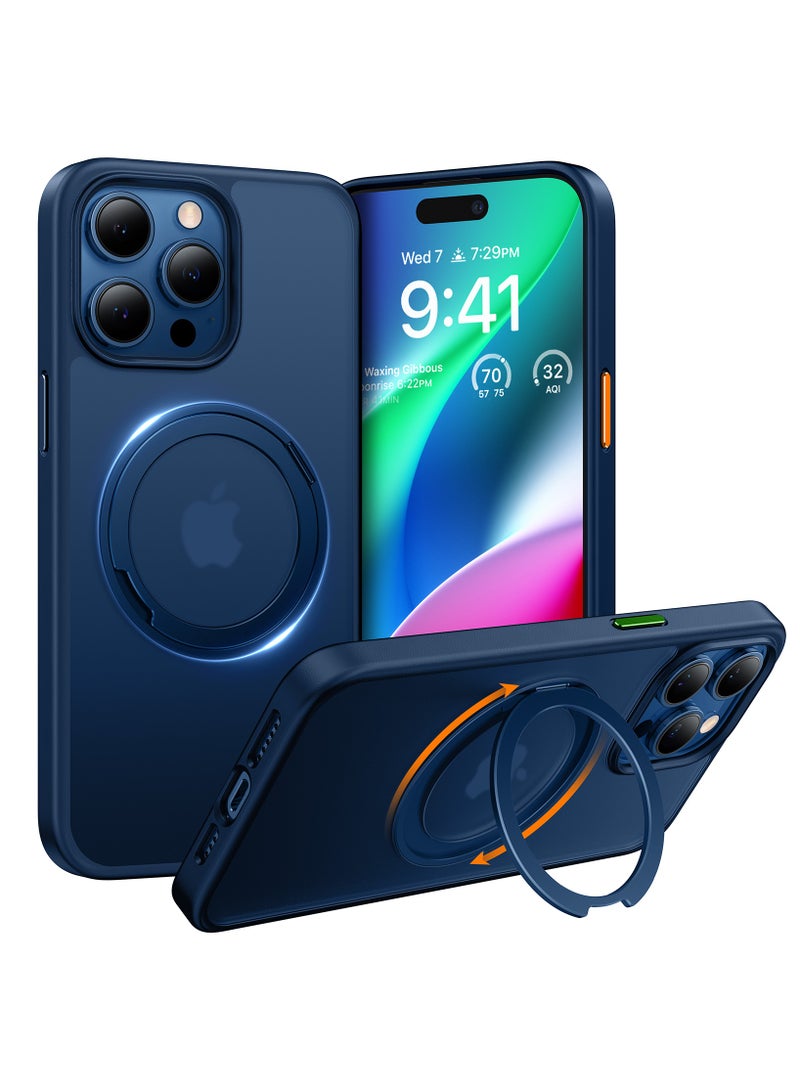 TORRAS 360°Rotatable Magnetic Ring for iPhone 15 Pro Case, Fit for MagSafe with Stand And Ring Holder, Mil-Grade Shockproof Translucent Back for iPhone 15 Pro Case Ostand Pro - blue - Image 1
