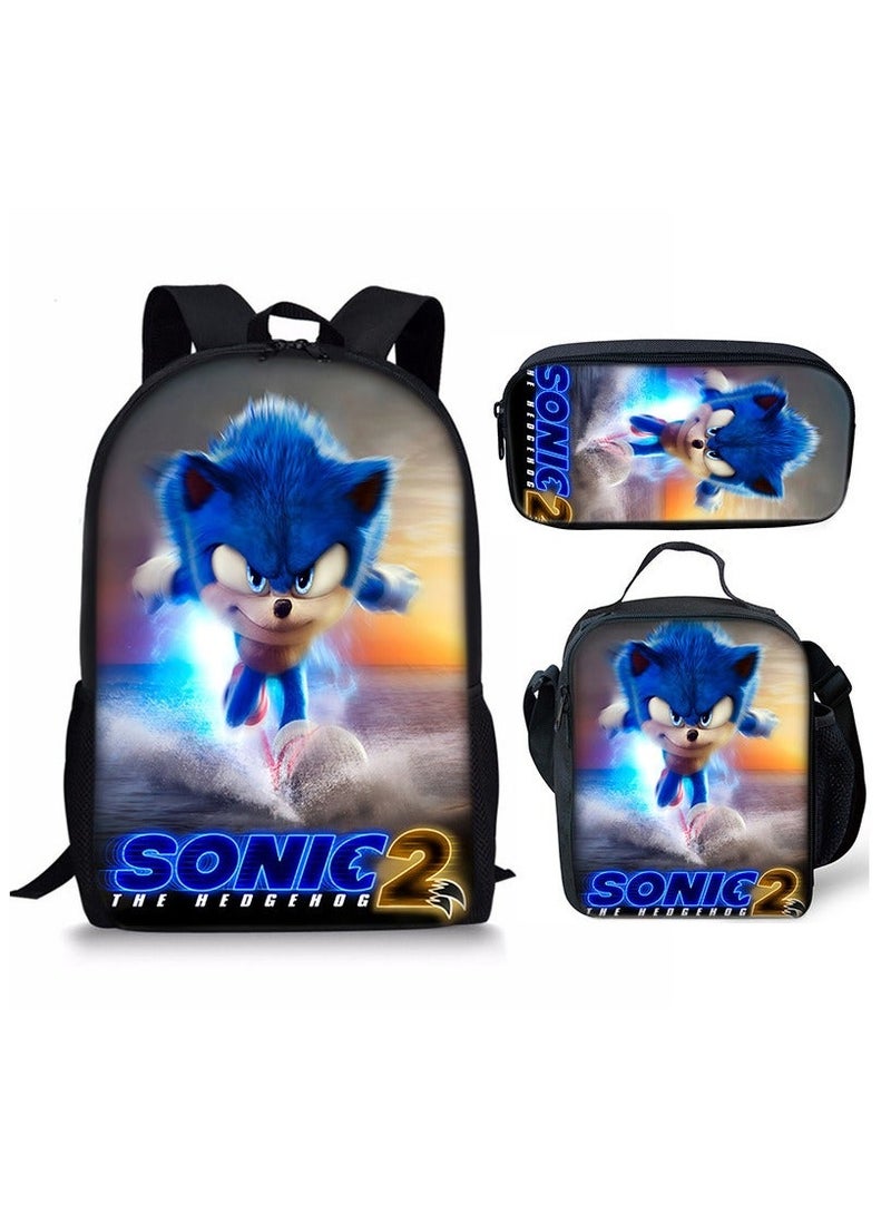 Sonic Cartoon Anime Student Backpack Three-Piece Set 29*42*16cm