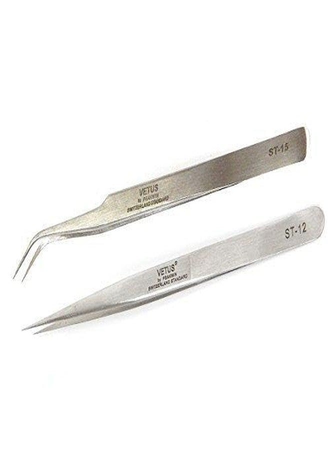 Best Pair VETUS TS12 TS15 Precise Straight Curved Tweezers For Eyelash Extension (3 pairs