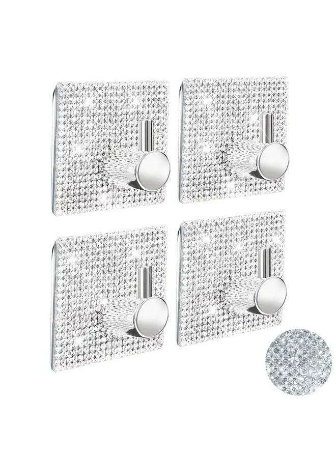 Pack Of 4 Heavy Duty No Drill Chrome Wall Hooks With Rhinestone Waterproof Adhesive - Image 1