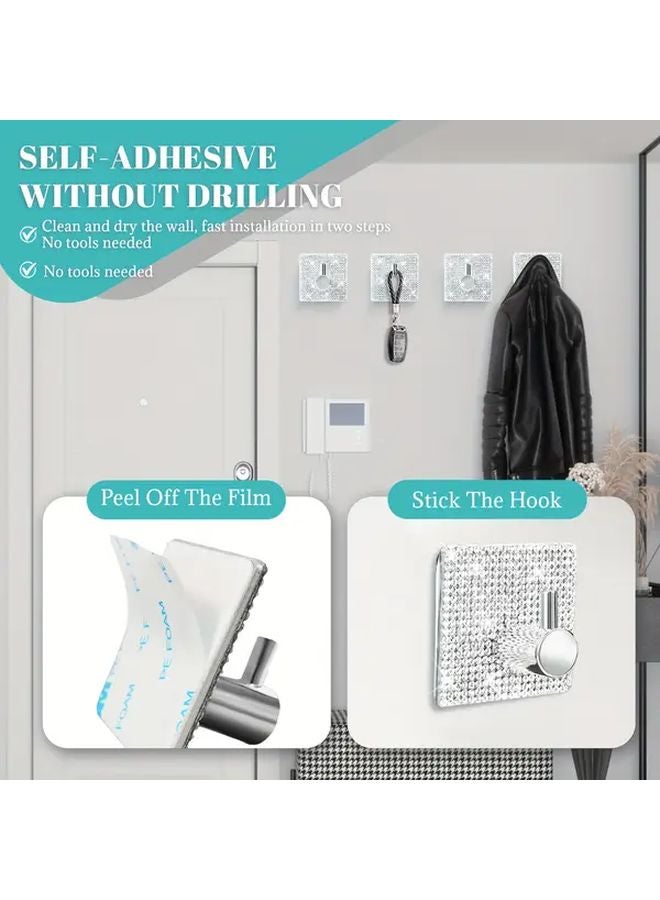Pack Of 4 Heavy Duty No Drill Chrome Wall Hooks With Rhinestone Waterproof Adhesive - Image 3