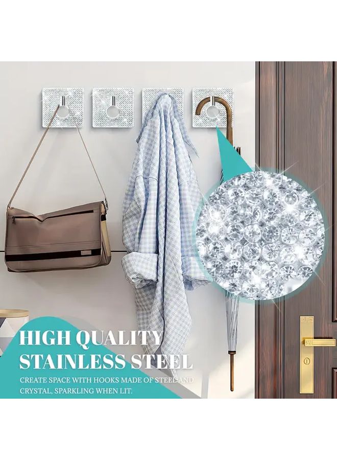 Pack Of 4 Heavy Duty No Drill Chrome Wall Hooks With Rhinestone Waterproof Adhesive - Image 5