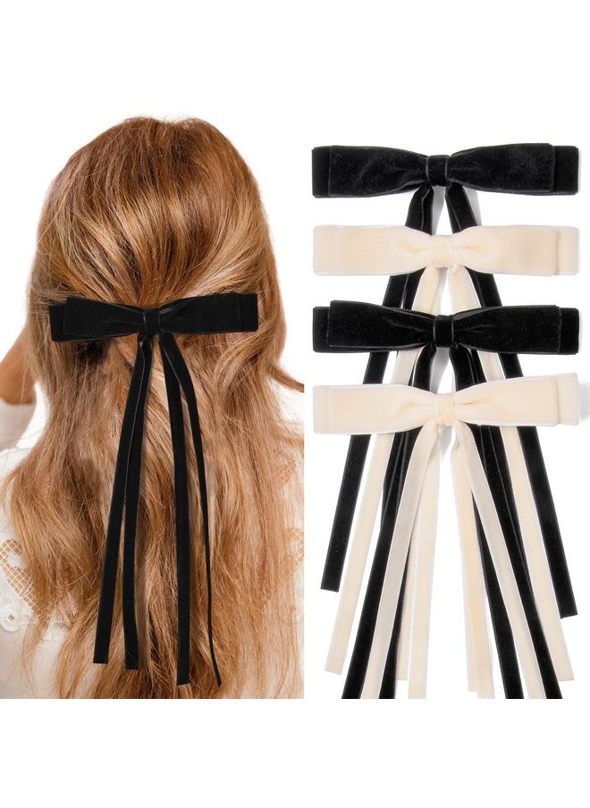 Aileam - 4Pcs Velvet Hair Bows Ribbon Hair Clip Black Beige Ponytail Holder Accessories Slides Metal Clips Barrettes Girls Toddlers Teens - Image 1