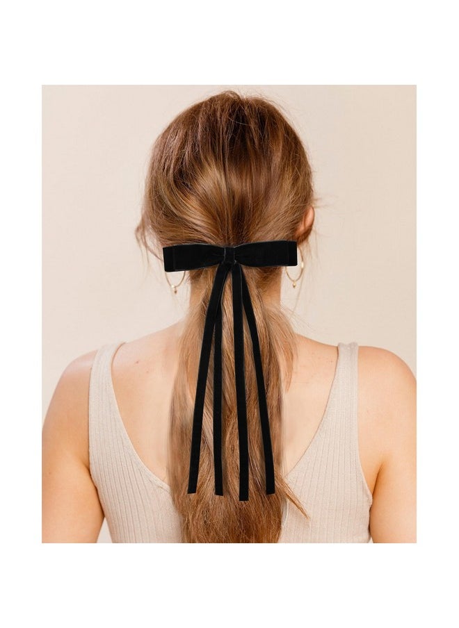 Aileam - 4Pcs Velvet Hair Bows Ribbon Hair Clip Black Beige Ponytail Holder Accessories Slides Metal Clips Barrettes Girls Toddlers Teens - Image 1
