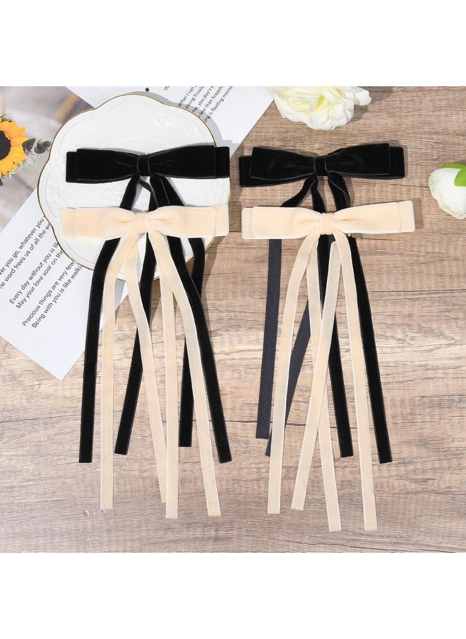 Aileam - 4Pcs Velvet Hair Bows Ribbon Hair Clip Black Beige Ponytail Holder Accessories Slides Metal Clips Barrettes Girls Toddlers Teens - Image 1