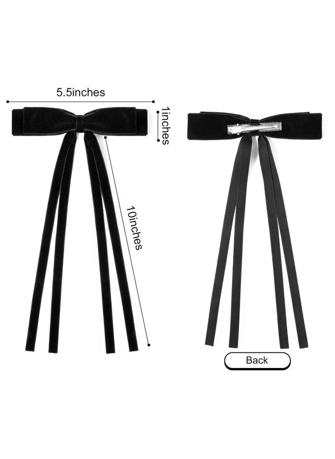 Aileam - 4Pcs Velvet Hair Bows Ribbon Hair Clip Black Beige Ponytail Holder Accessories Slides Metal Clips Barrettes Girls Toddlers Teens - Image 1