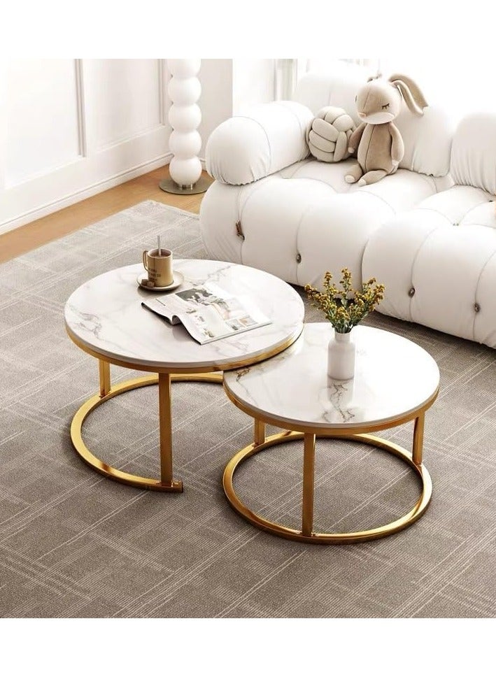 DubaiGallery Round Nesting Coffee Table Set of 2 Stacking Coffee Table Living Room Round Nested End Table Side Table Look Density board Sofa Side Nest of Tables Metal Frame Home Decor Sets - Image 2