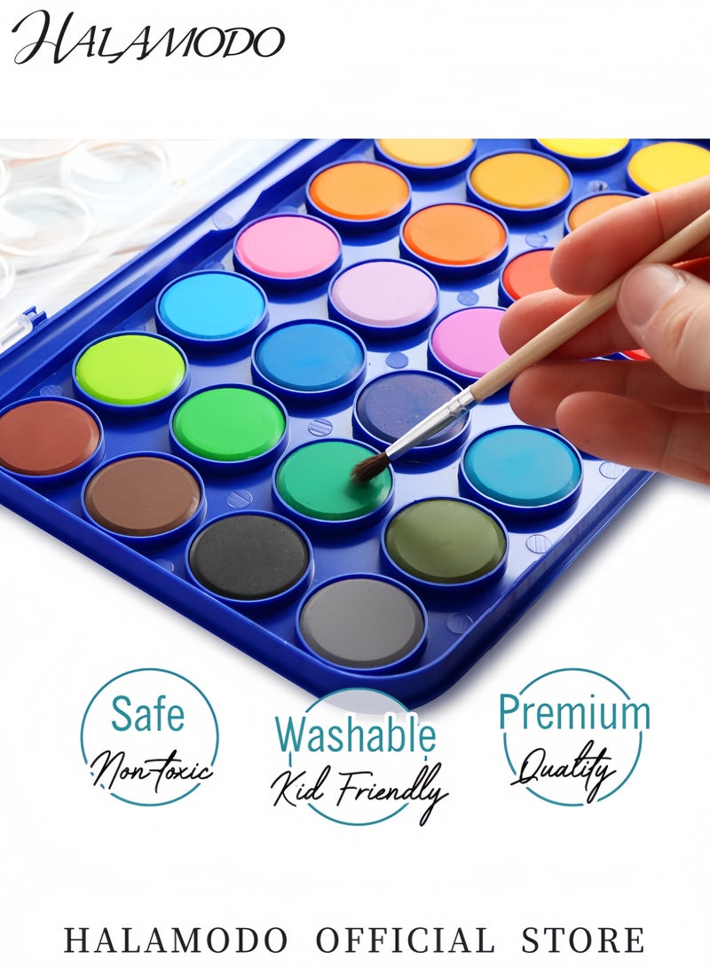 HALAMODO Watercolor Paint Set for Kids 12 Colors with Brushes Washable Watercolor Set Perfect for Kids Artists Classroom and Painting Parties - Image 2