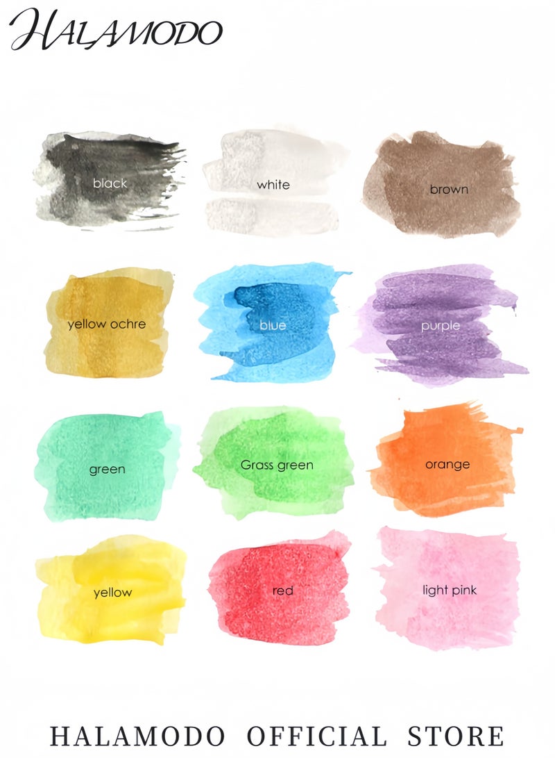 HALAMODO Watercolor Paint Set for Kids 12 Colors with Brushes Washable Watercolor Set Perfect for Kids Artists Classroom and Painting Parties - Image 4
