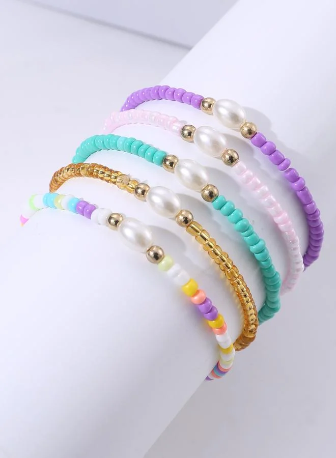 Pack of 5 - Girls Multi-Color Beaded Bracelets