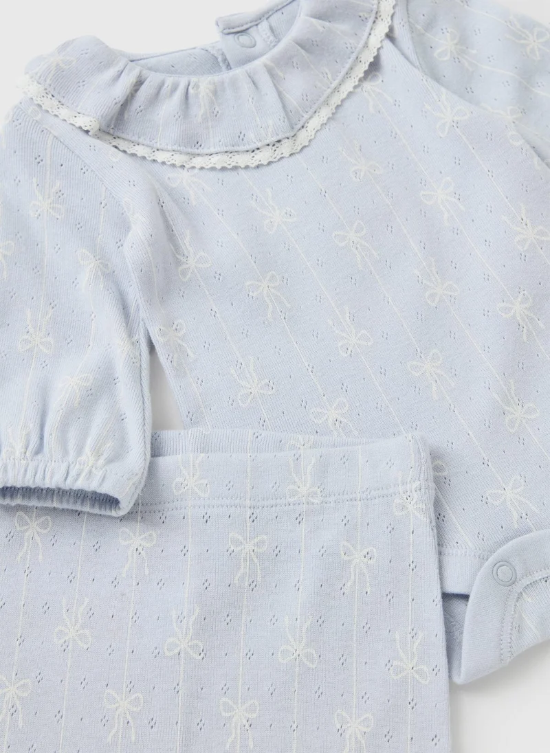 Matalan Baby Blue Bow Frill Collar Bodysuit & Leggings Set