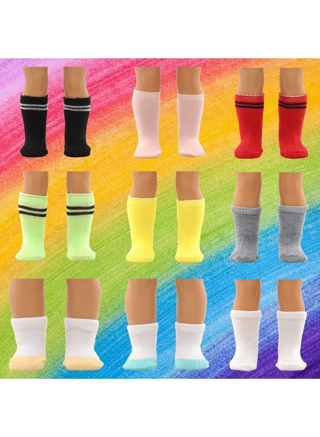 Miunana 5 Pairs Doll Socks For 18 Inch Girl Dollinclude 2 Pairs Striped Socks And 2 Twotone Socks And 1 Pairs Solid Color Socks Have 9 Colors Send By Random For Baby Doll - Image 3