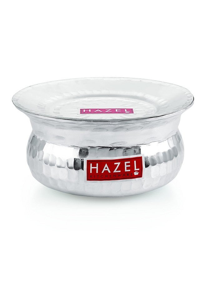 HAZEL Aluminium Hammered Finish Handi with Lid | 19 cm with 1400 ml Capacity Biryani Rice Cooking Pot | GOL Patiya Tope Patila Vessel - Image 2