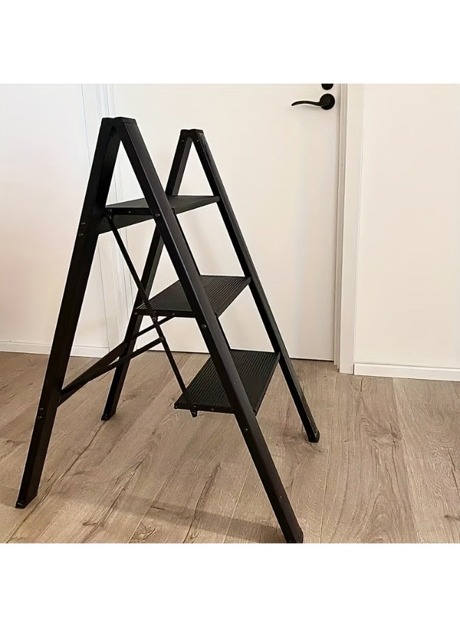 Vparty 3-Step Ladder Folding Step Stool Widened Anti-Slip Pedal 150 Kg Portable Household Ladder And Office Ladder Kitchen Ladder Easy Combination Ladder Black - Image 1